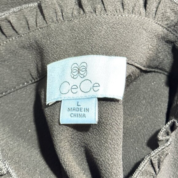 NWT Cece Tank Top Blouse Black L Ruffle Neckline Gem Rhinestone Button Holiday - Picture 5 of 7